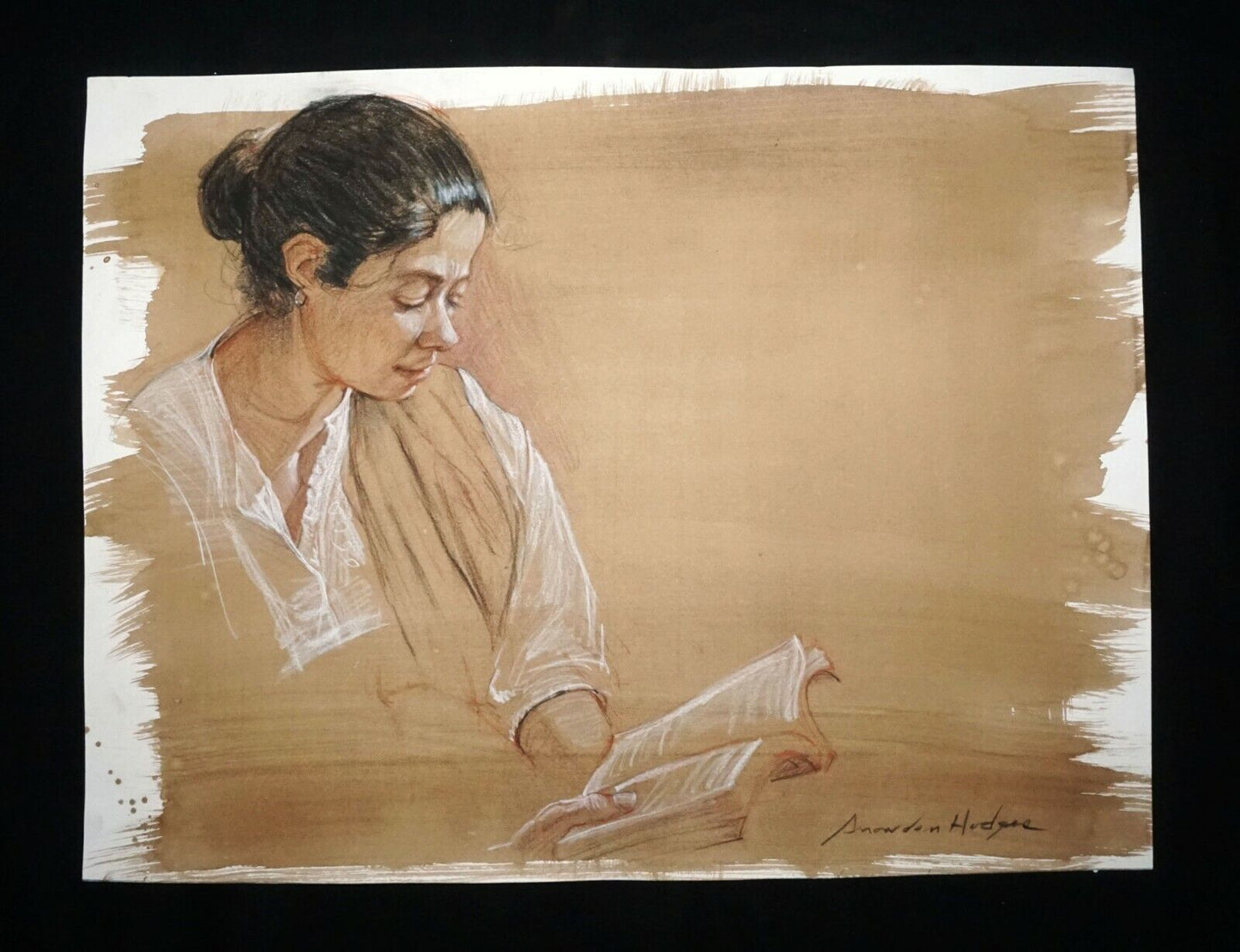 Hawaii Mixed Media Wash Painting Female Figure Reading Snowden Hodges (Sho)#114