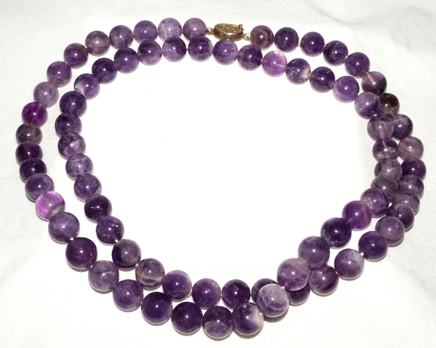 Vintage Chinese Purple Fluorite Carved Bead Necklace 32" w Silver Clasp (InS)#L2