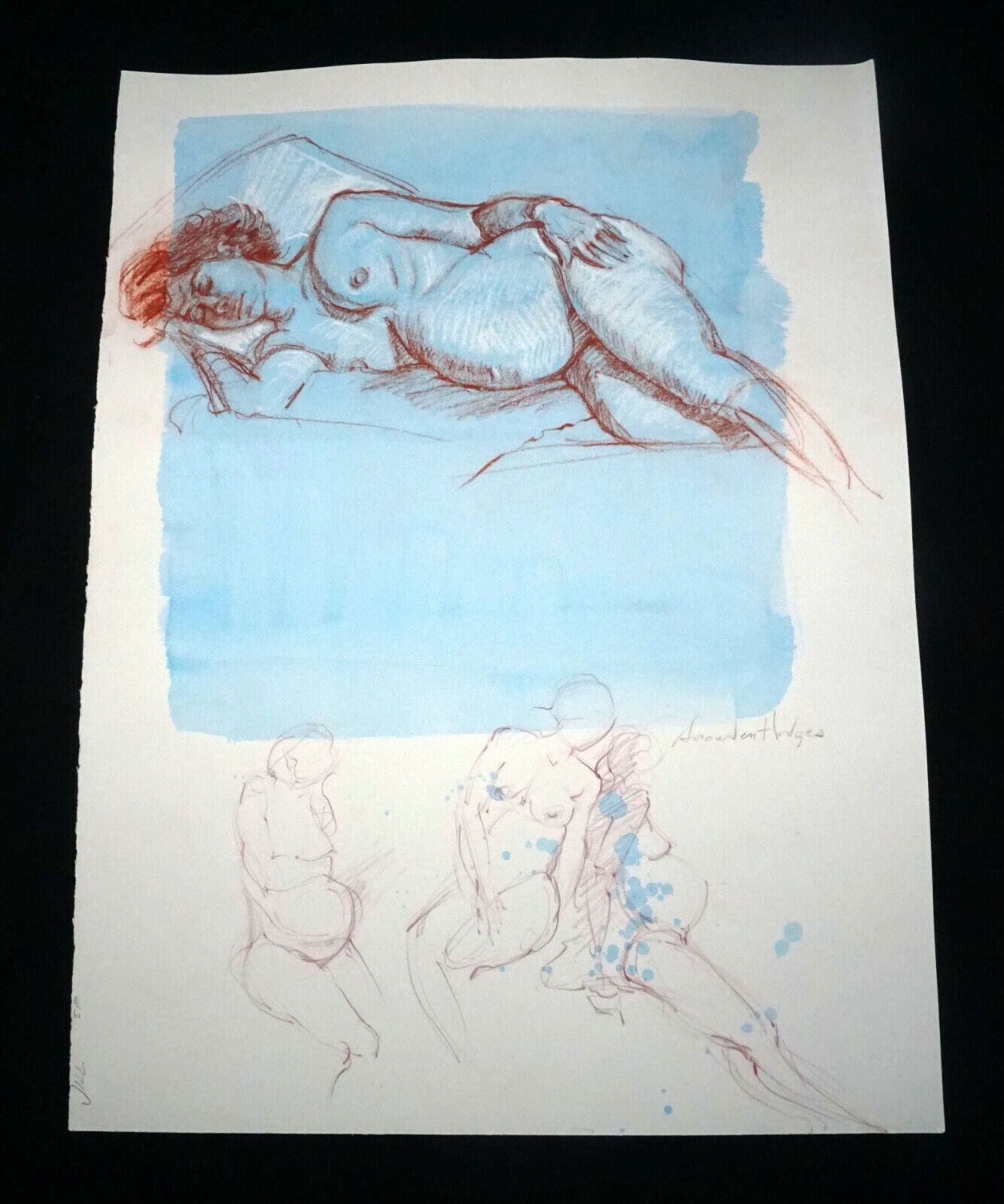 Hawaii Mixed Media Wash Painting Pregnant Female Nude Snowden Hodges (Sho)#141