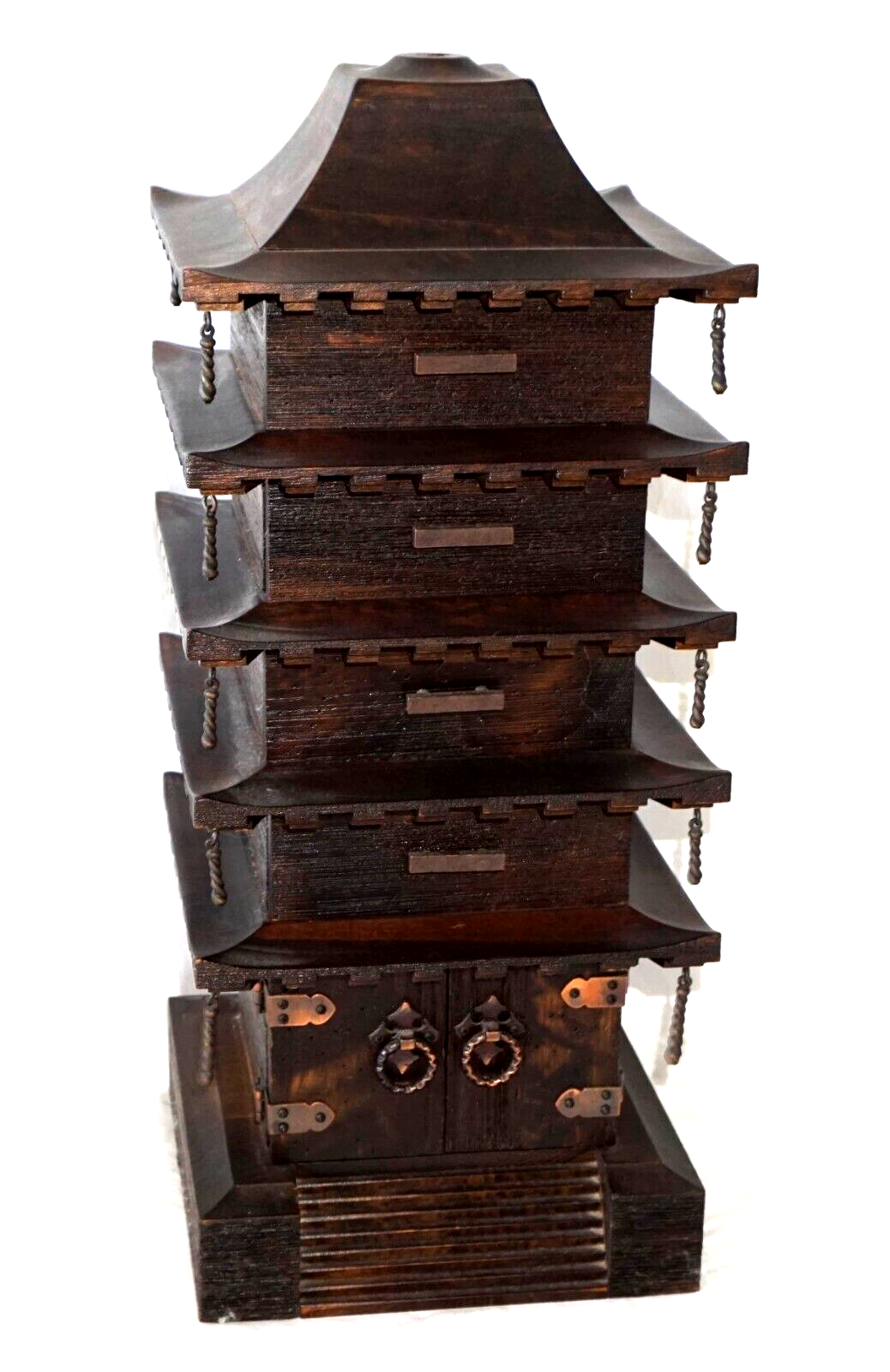 Vintage Japanese Wooden Pagoda Design Jewelry Multi Drawer Cabinet (HoJ)