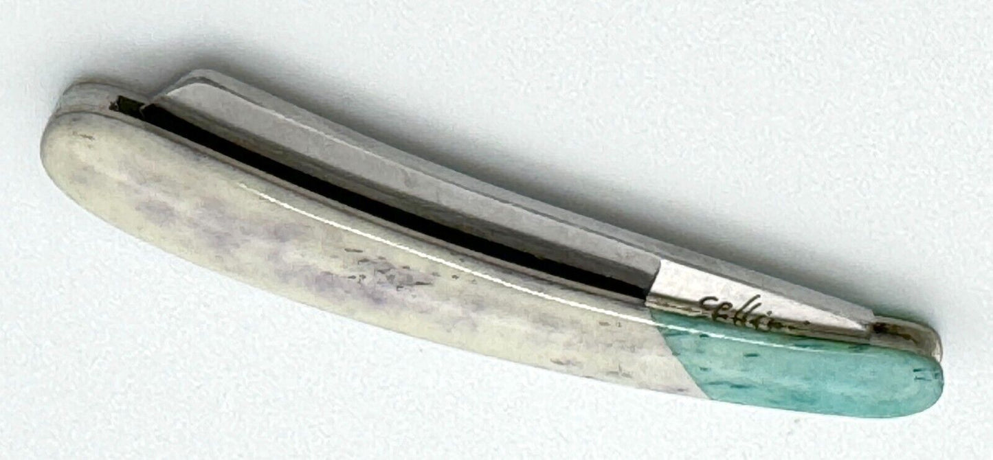 Vintage Stainless Steel Cellim Pocket Knife w Purple & Turquoise Handle (MiM)