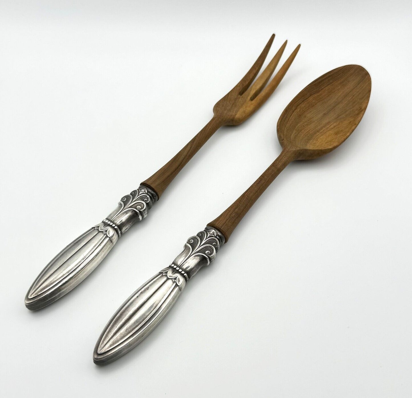 Vintage Whiting Sterling Silver & Teak Wood Salad Set Excellent Condition (MiM)