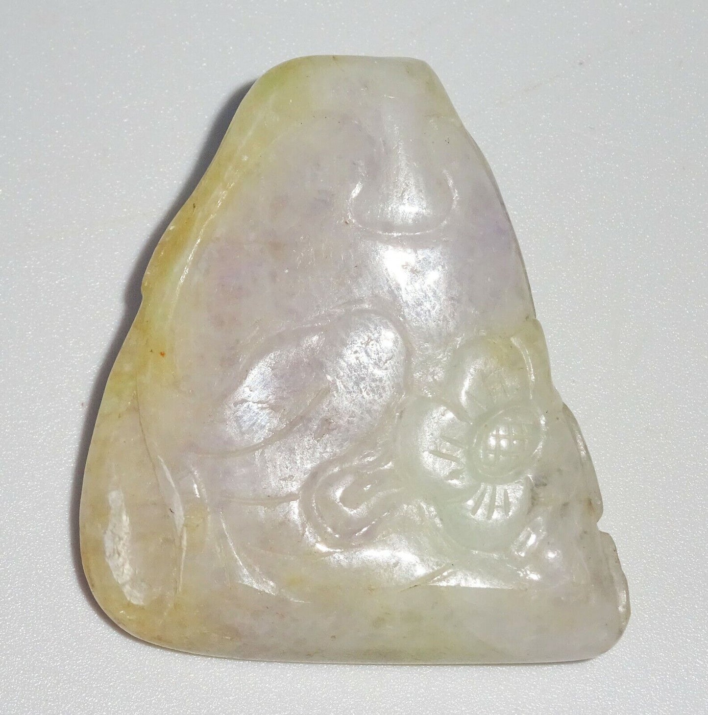 Vintage Chinese Lavender Jade Rock w. Flower Motif Carving (FeO) #43b