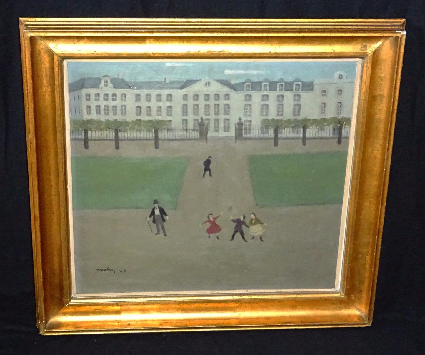 1943 Belgian Oil Painting Jeux D'Enfants du Parc by Émile Mahy (1903-1979)(Sto)