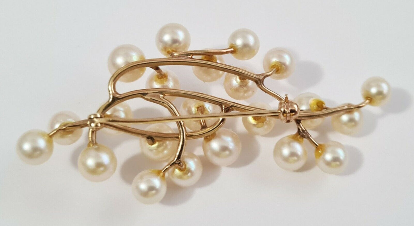 14k Yellow Gold Branch Motif Brooch set w. 24x Pearl Accents (NaD)#7