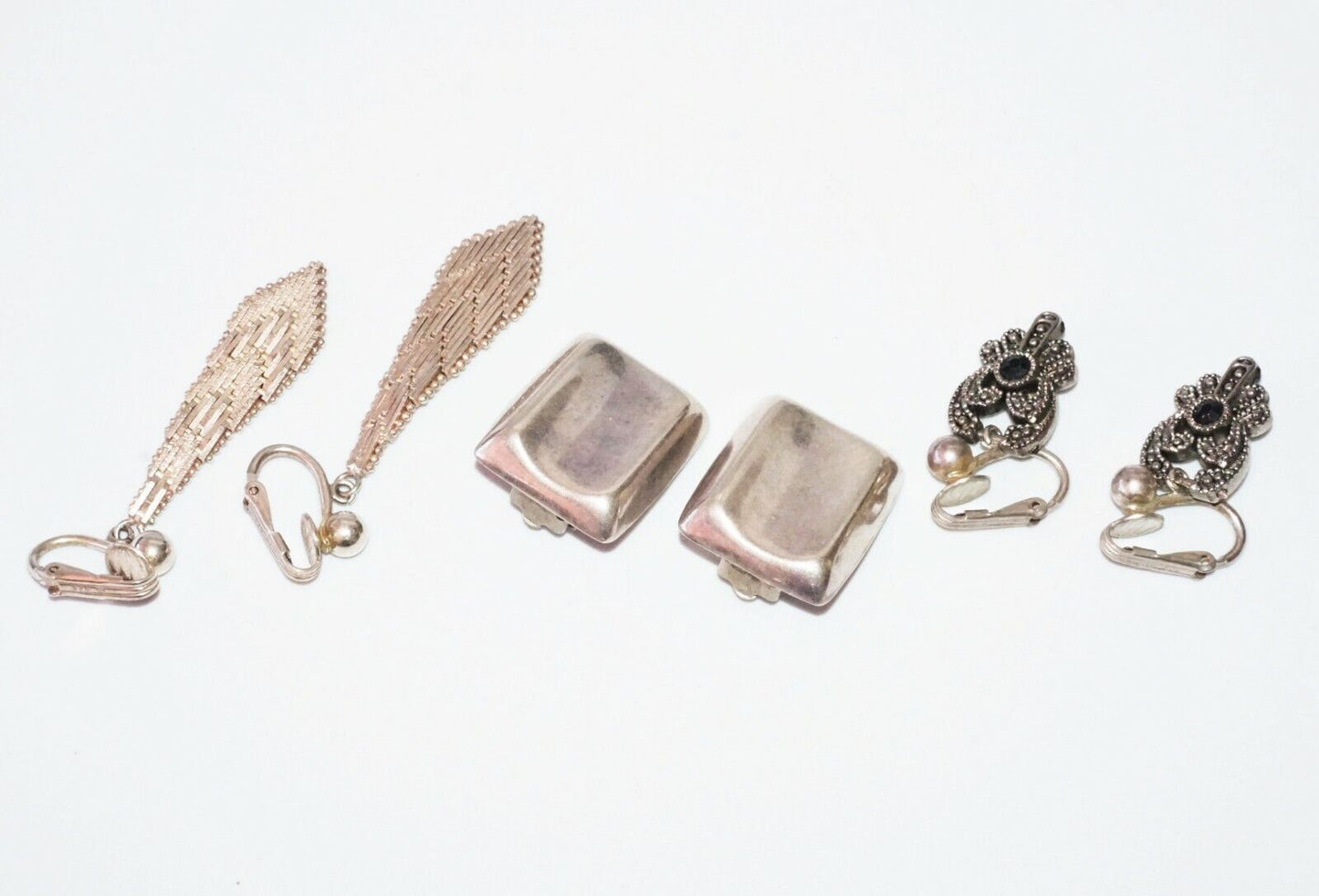 3x Vintage Pair US/Mexico Sterling Silver Clip Back Earrings (***) 22