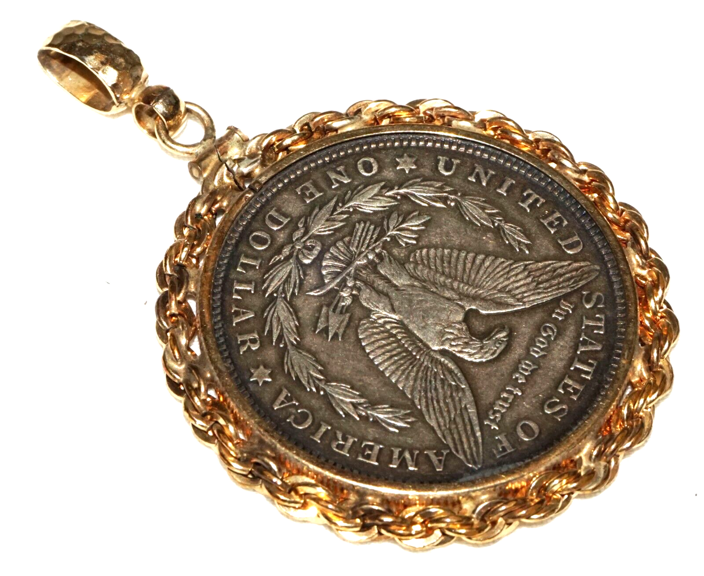 Vintage US Gold Plated Coin Bezel Pendant w. 1921 Morgan $1 Silver Coin (MuS)