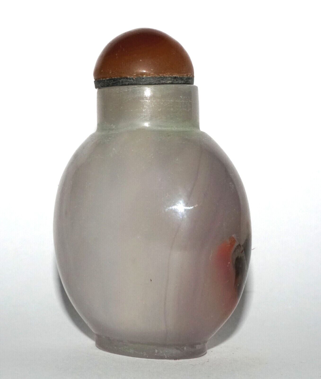 Vintage Chinese Semi Translucent Agate Carved Snuff Bottle w. Red Stop (LeS) G12