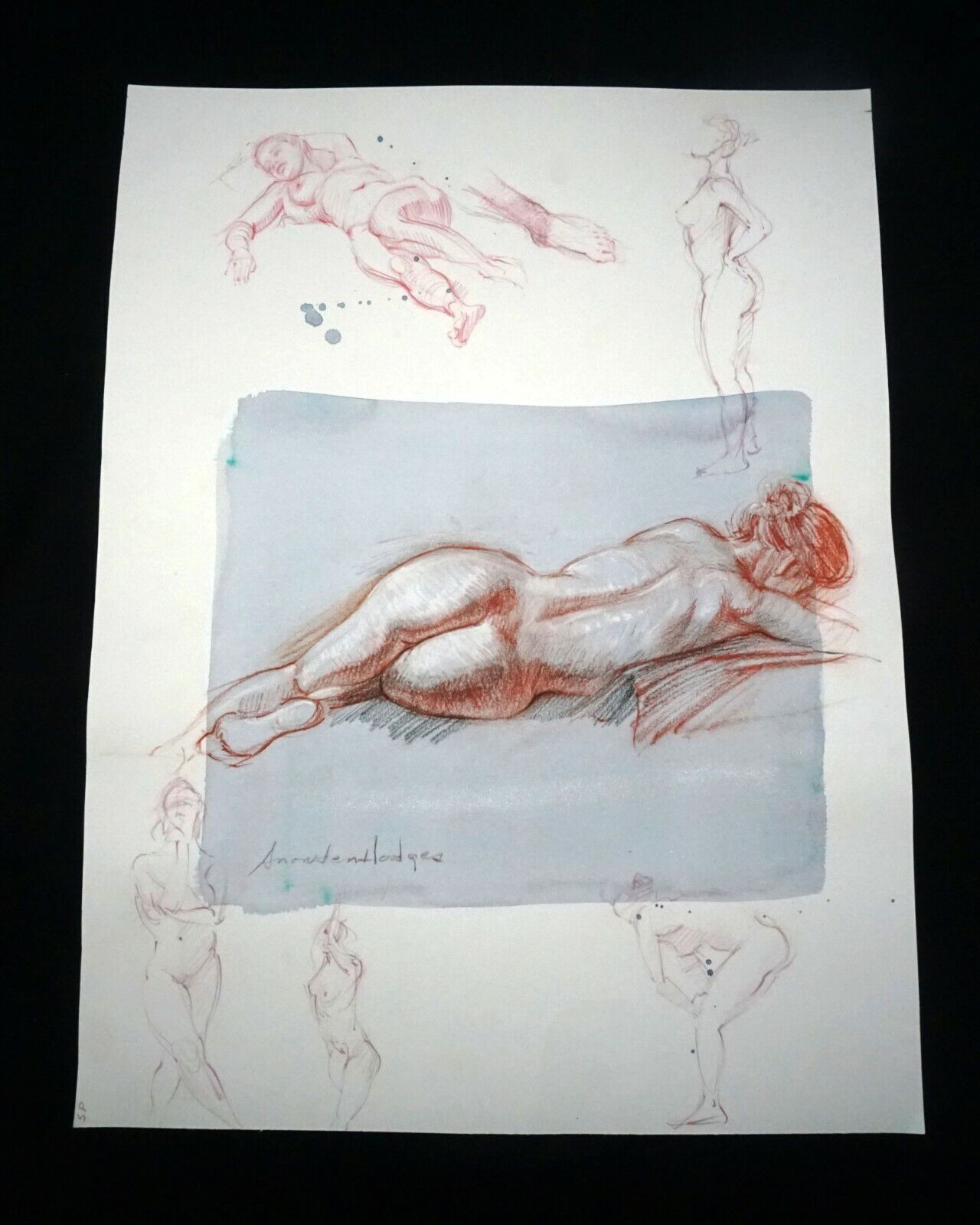 Hawaii Mixed Media Wash Painting Reclining Female Nude Snowden Hodges (Sho)#136