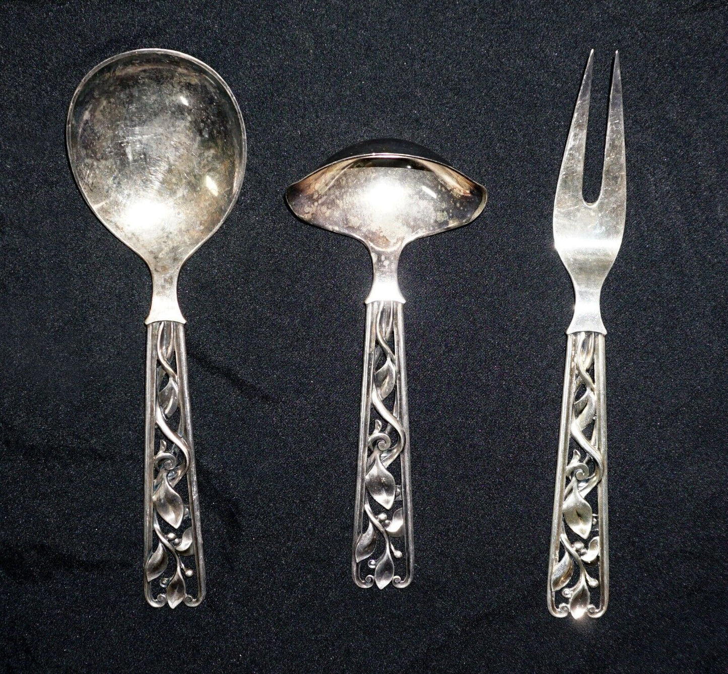 Vtg. W&S Sorensen Sterling Silver 3 Piece Serving Set Ladle, Fork & Spoon (AHB)