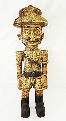 19CT African Zaire Luba Tribe Carving Colonial Officer Sculpture 23.5" (Eic)