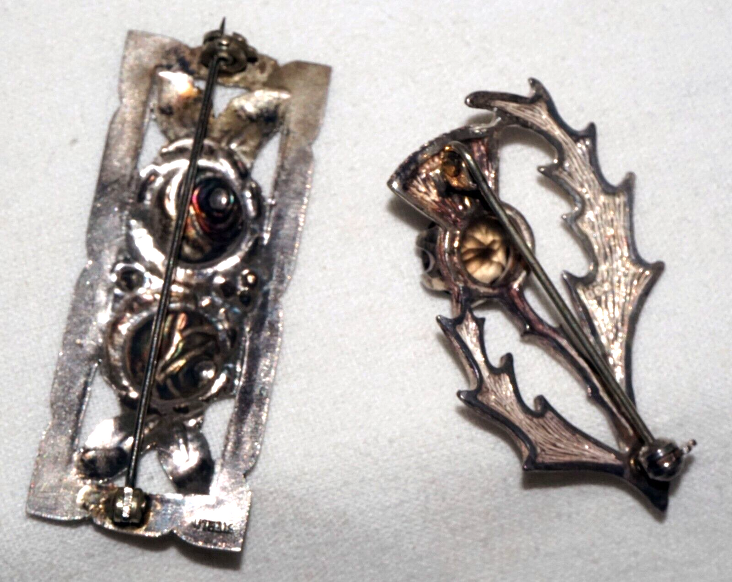 2Pc Vintage US/Scotland Sterling Silver Thistle & Quartz & Rose Brooch (KoS) L10