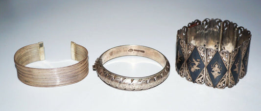 3x Sterling Silver Niello Ware Bracelet & Cuff & Hinged Bangle Mix Lot (NoN)BN8