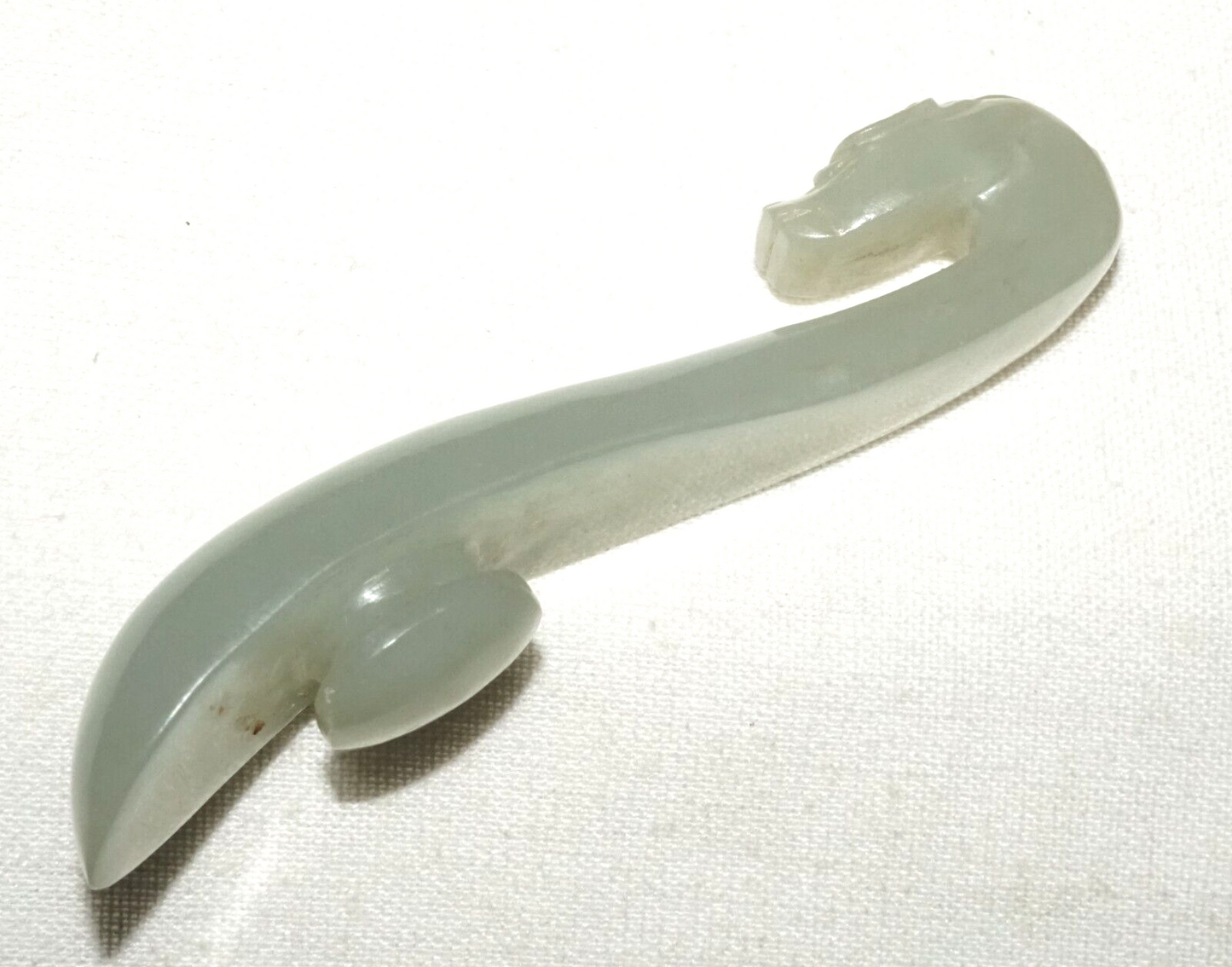 Antique Chinese Grey Green Nephrite Jade Dragon Belt Hook (UVi)#6