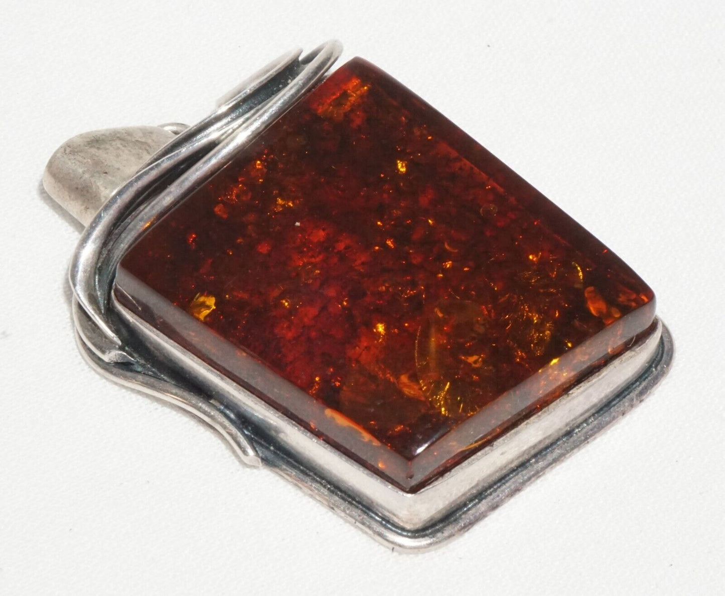 Vintage Modernist Sterling Silver Pendant with Baltic Amber Accent (LoC)22