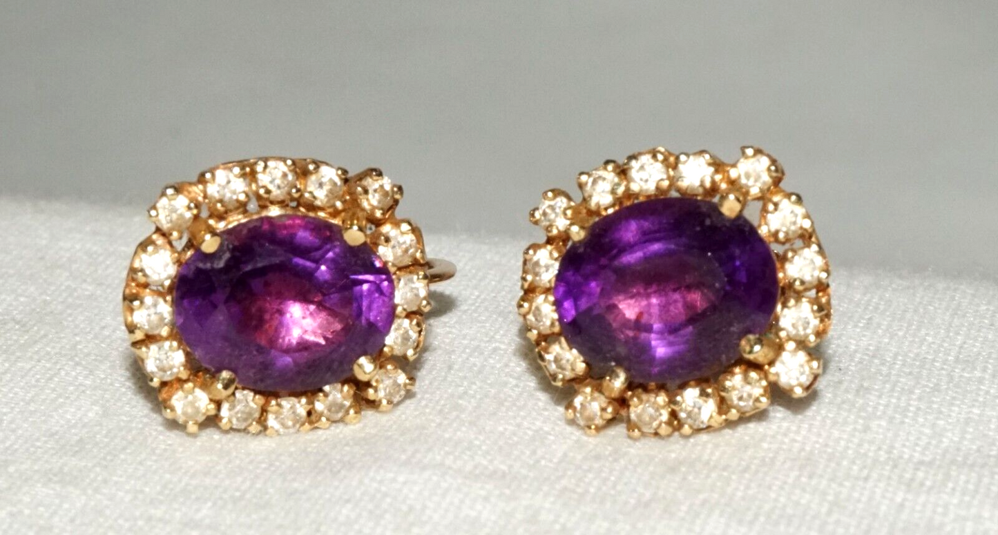 Vintage US 14k Yellow Earrings w. 2x Amethysts & 32x Cubic Zirconia (GoB)#12b