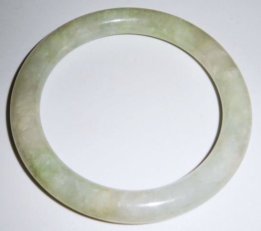 Vintage Chinese Mottled Greenish White Jadeite Jade Bangle Bracelet (LuD)