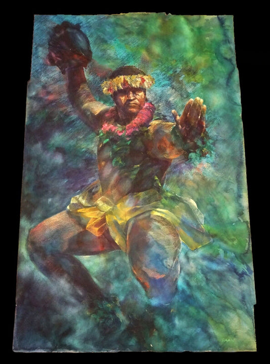 1994 Hawaii WC & Pencil Painting "Hypnotic Male Hula Dancer" by Brian Ibaan(Blo)