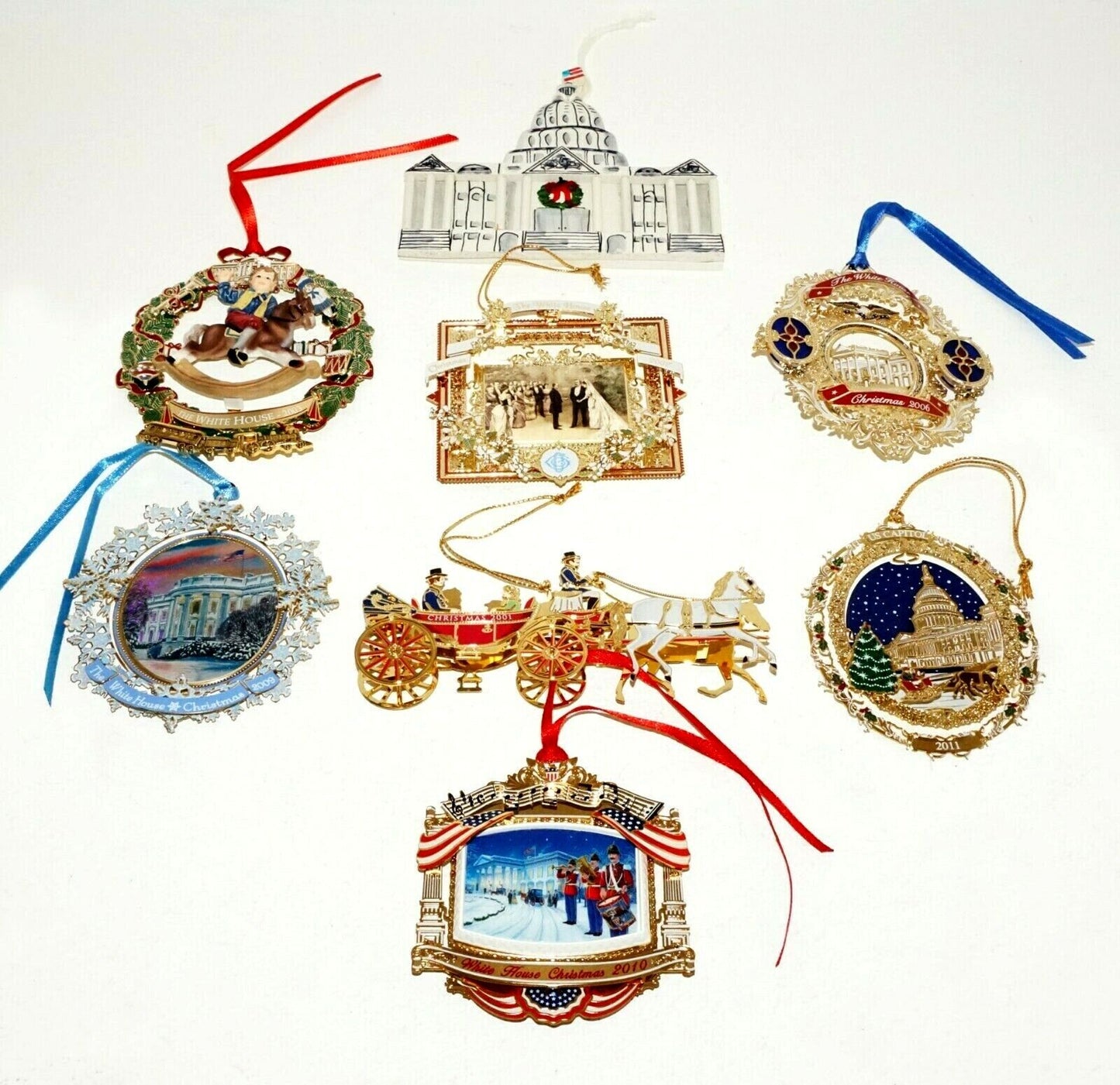 7+1Pc White House Historical Association Christmas Ornaments 2001-2011 (ZaG) #1