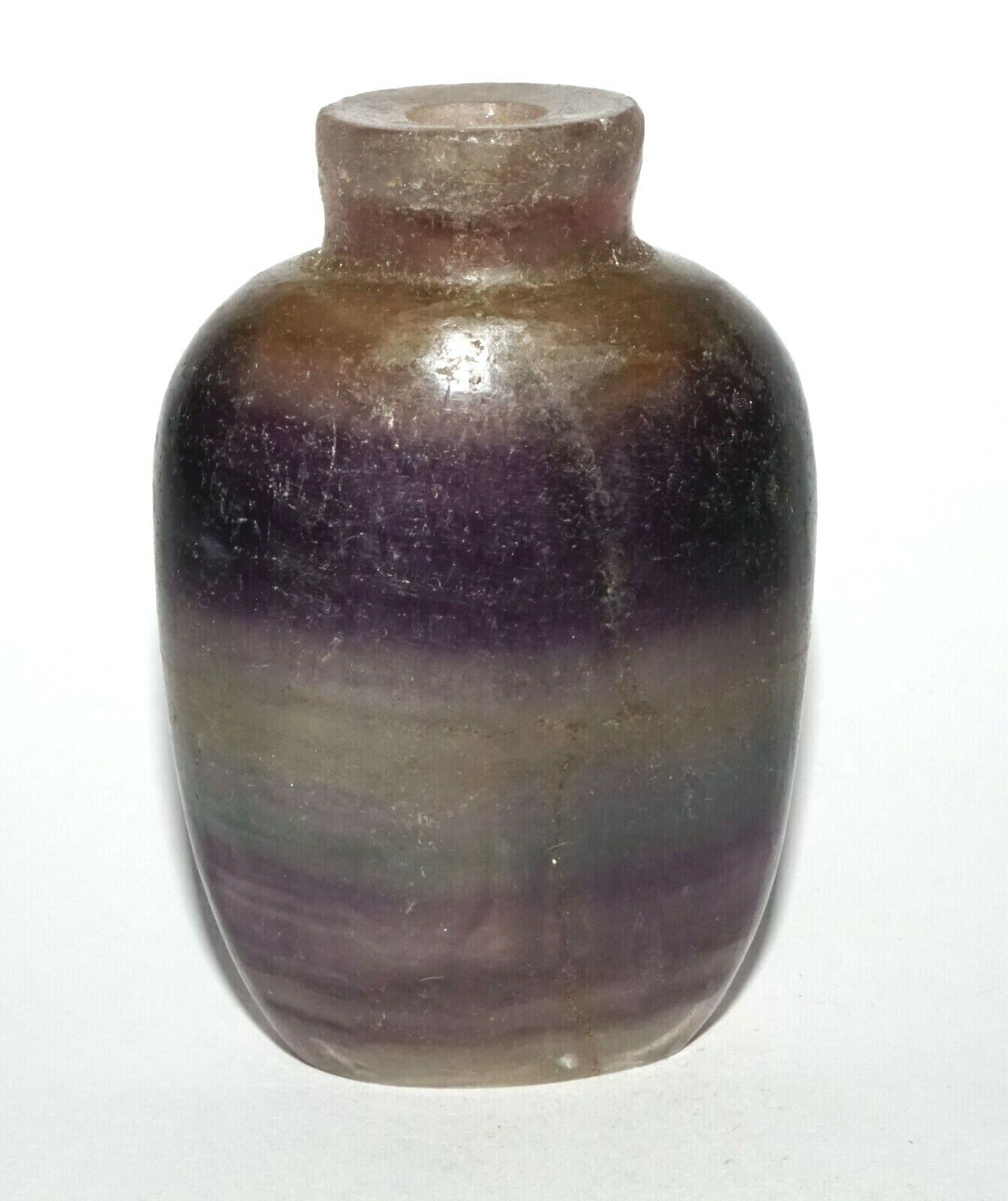 Vintage Chinese Banded Purple & Clear Fluorite Snuff Bottle Plain Motif (LeS) G4