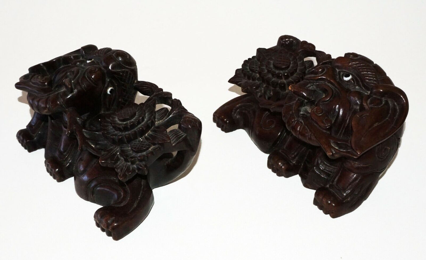 2x-19/20C Chinese Pierced Wood Carved Elephant & Flower Motif Ornaments (Cwo) IC