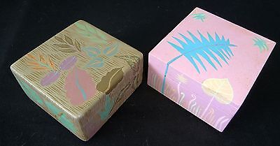 2x 1980s Haitian Wooden Covered Boxes w. Painted Floral Motif (Stea)