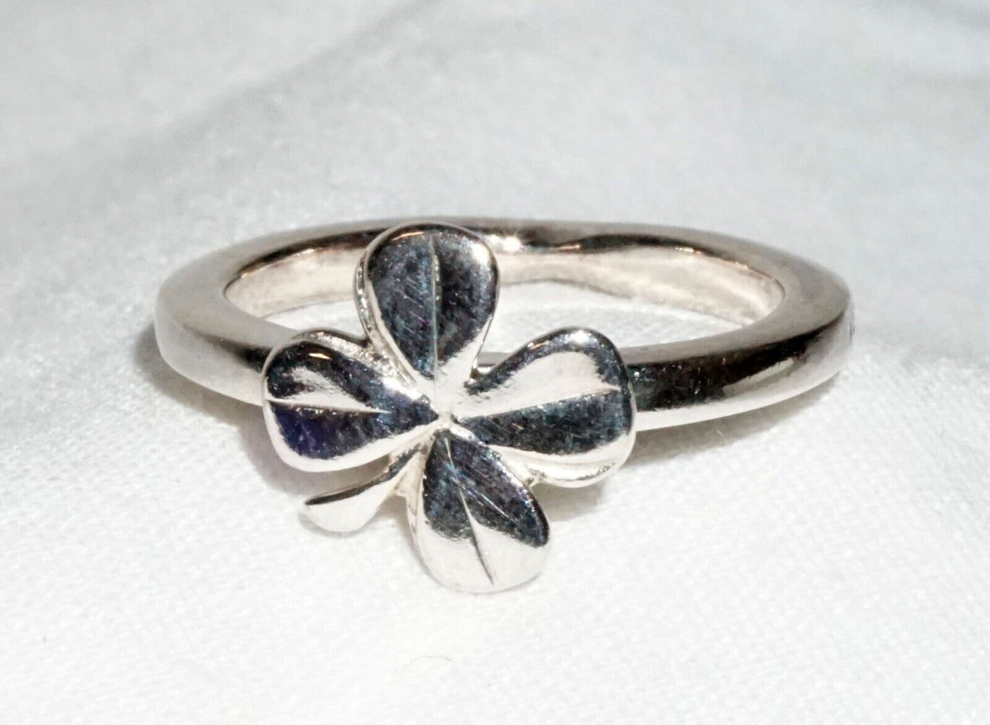 Vtg French Sterling Silver Four Leafed Clover Ring Sz.6.5 by Chanel & Box (InS)