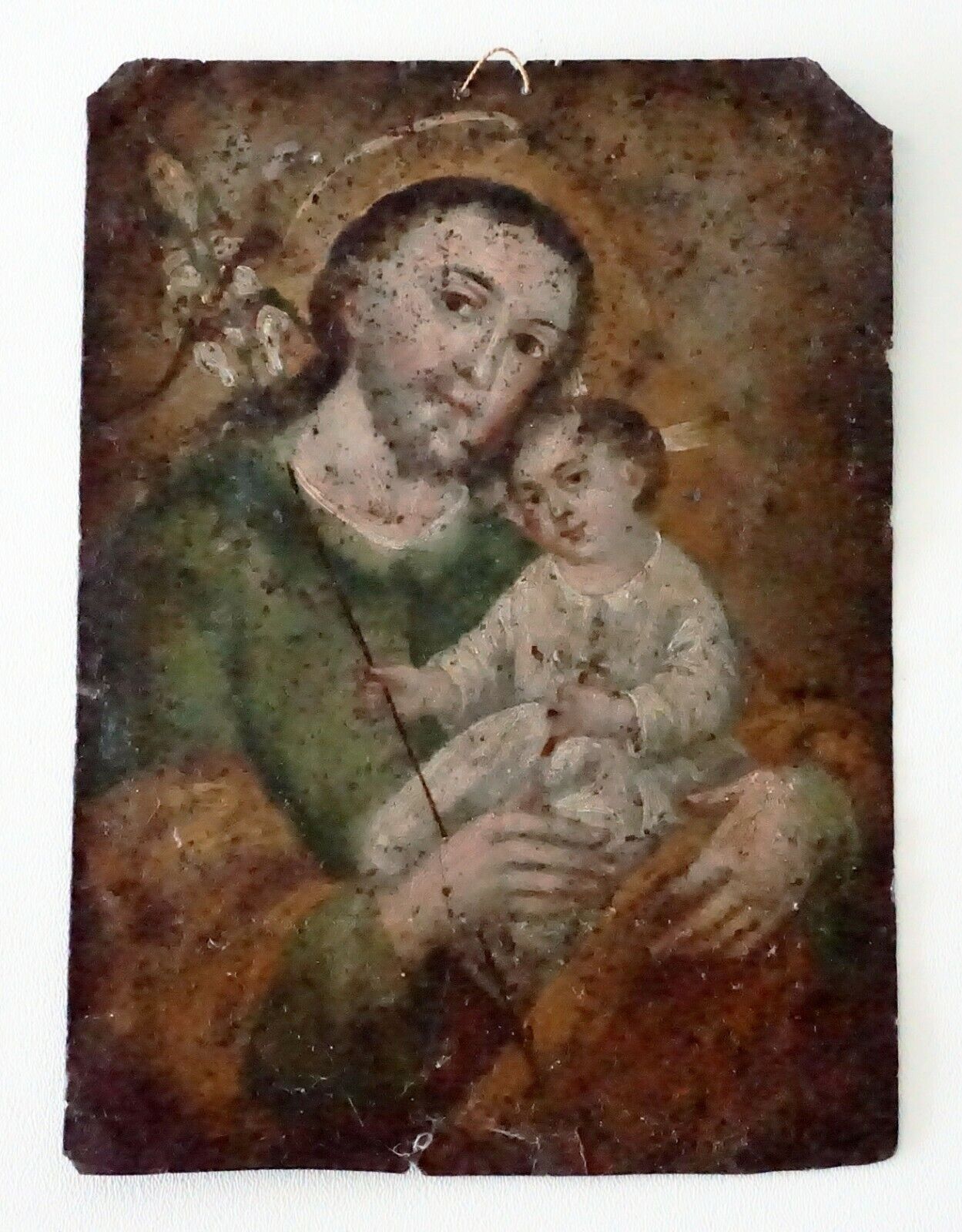 18/19C Russian Religious Icon Folk Painting on Tin Joseph & Baby Jesus (MeE)