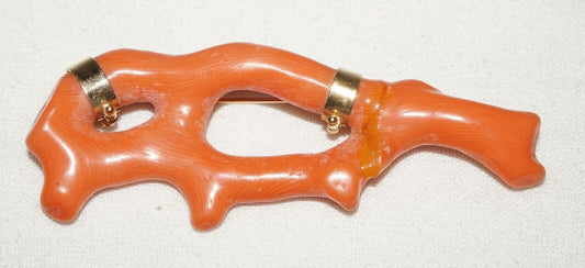 Vintage Chinese Red Coral Branch Brooch - Repaired (LeS)L22