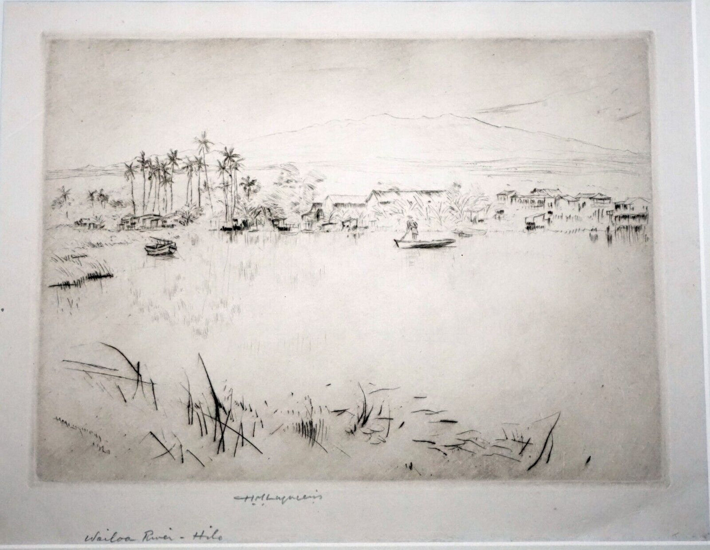 1920 Hawaii Etching Print "Wailoa River, Hilo" Huc M. Luquiens (1881-1961) (FeL)