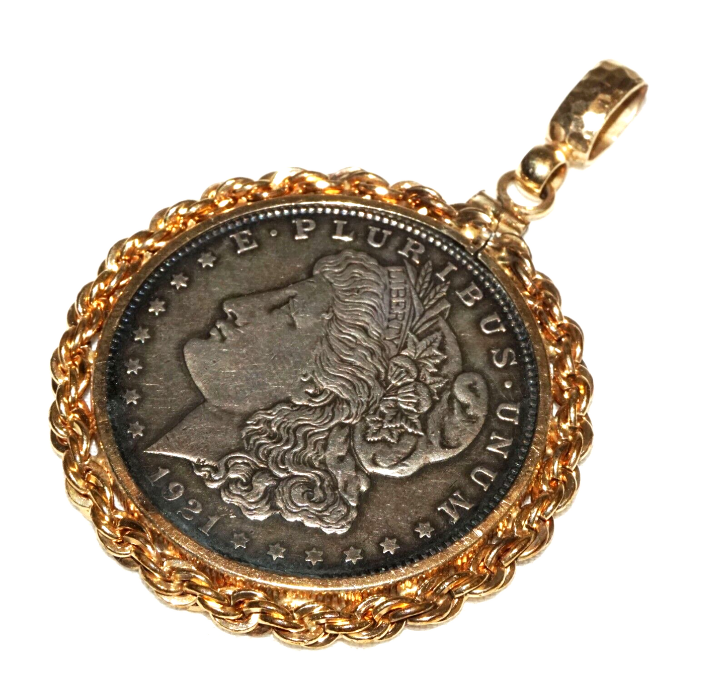 Vintage US Gold Plated Coin Bezel Pendant w. 1921 Morgan $1 Silver Coin (MuS)