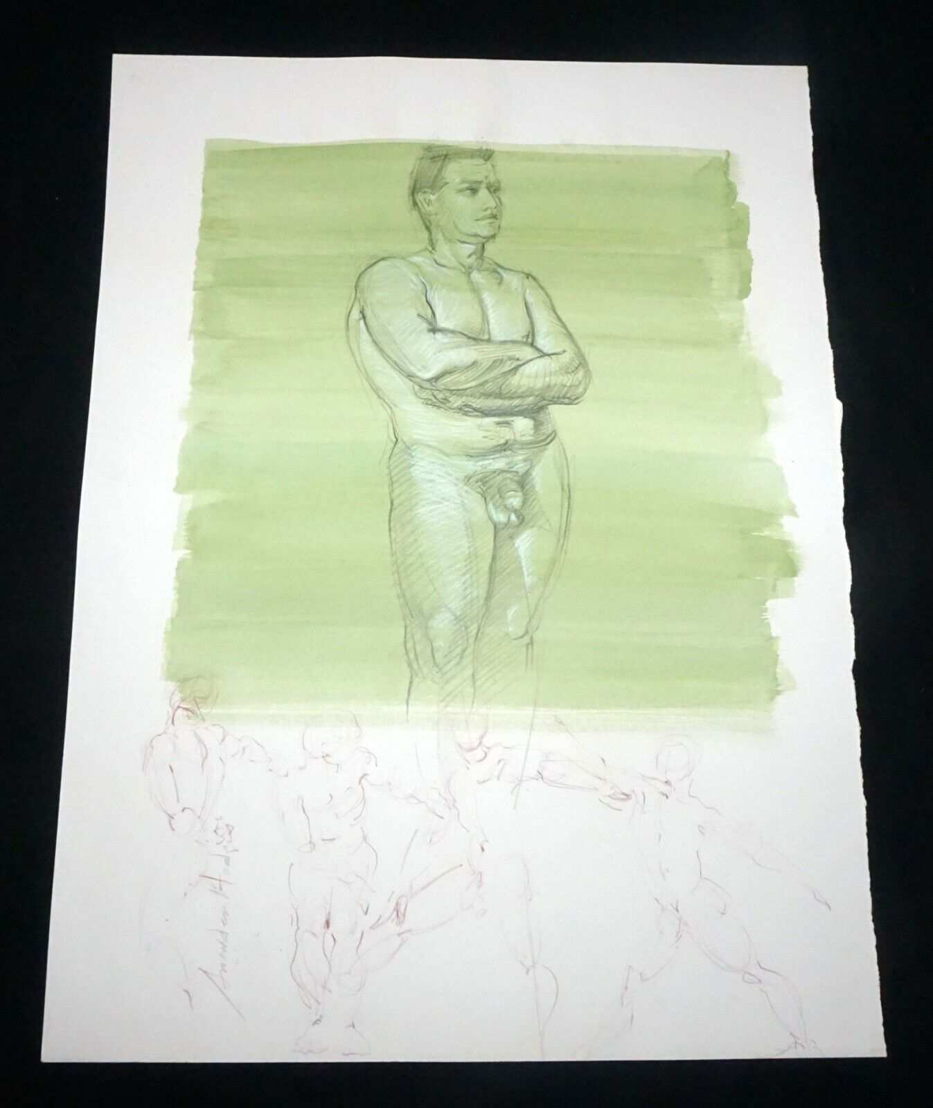 Hawaii Conte WC Wash Drawing Painting Standing Male Nude Snowden Hodges (Sho)#15