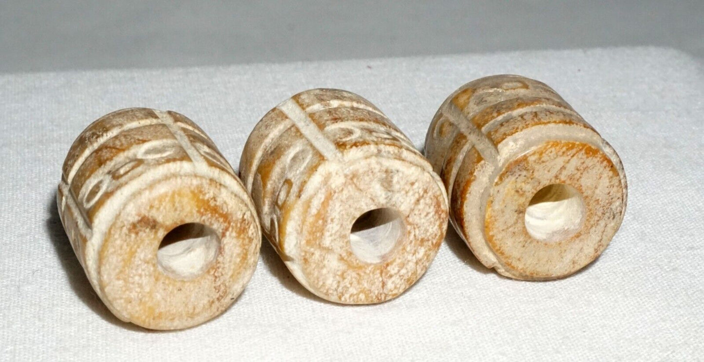 3Pc Chinese Archaistic Style Steatite Hard Stone Beads (---)