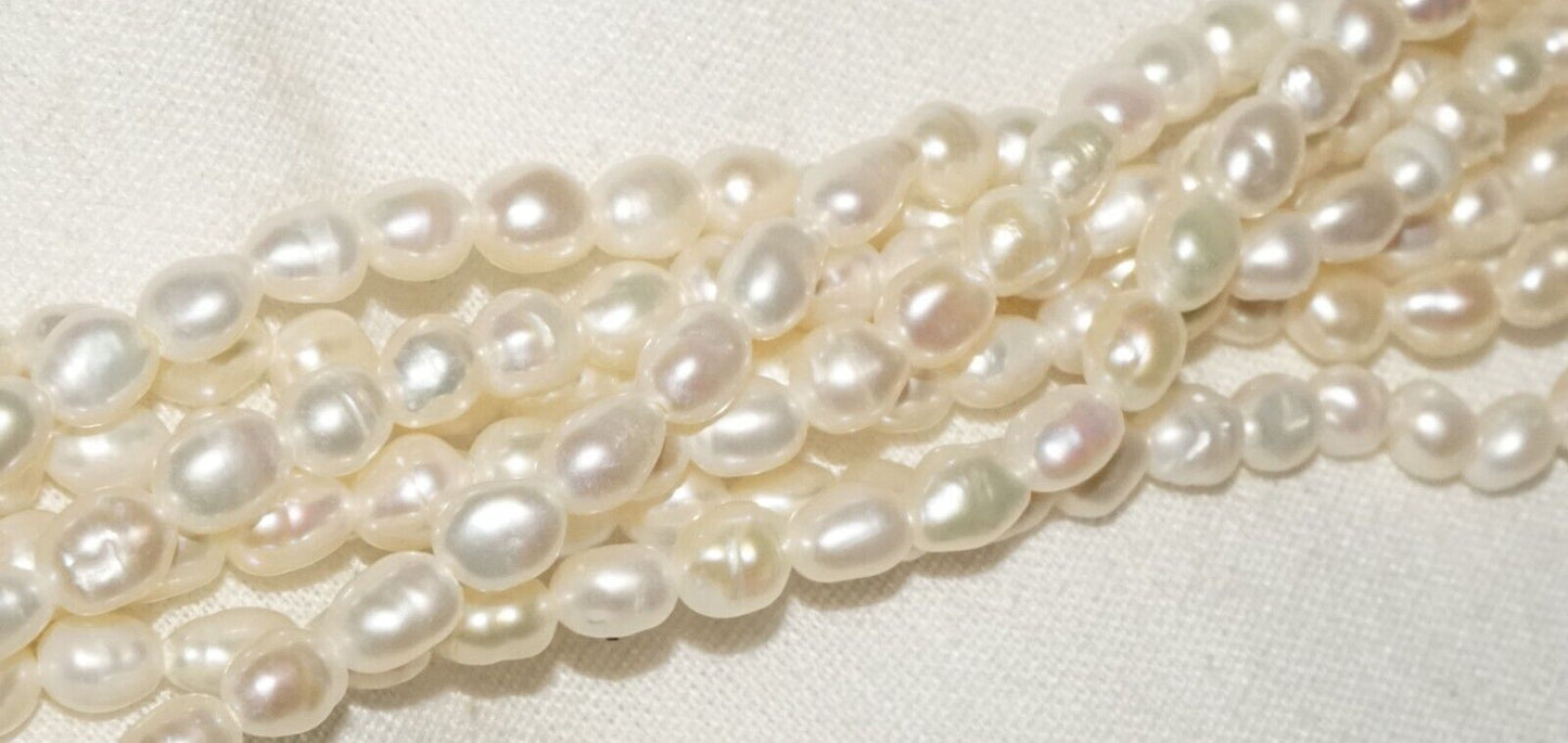 Vtg. 7x Strand Mini Baroque Pearl Necklace w. Gold Plated Floral Clasp (GoB) #20