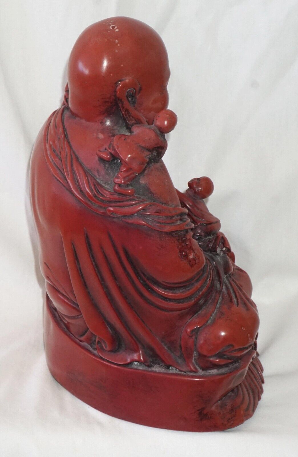 Vintage Cinnabar Style Resin Laughing Buddha Statue (HiC)