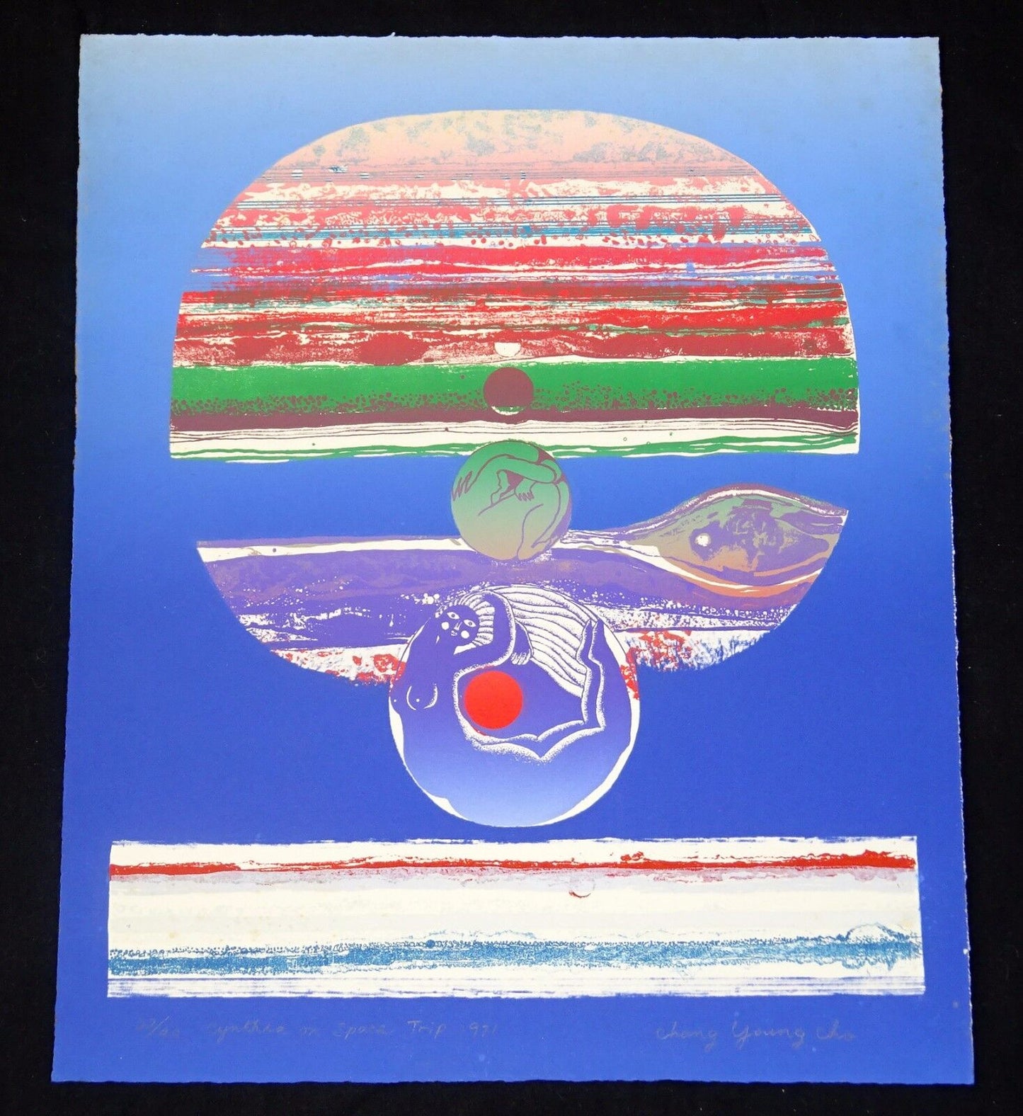 1971 Hawaii Color Print 22/40 "Woman Tripping in Space" by Chang Young Cho (Ahb)