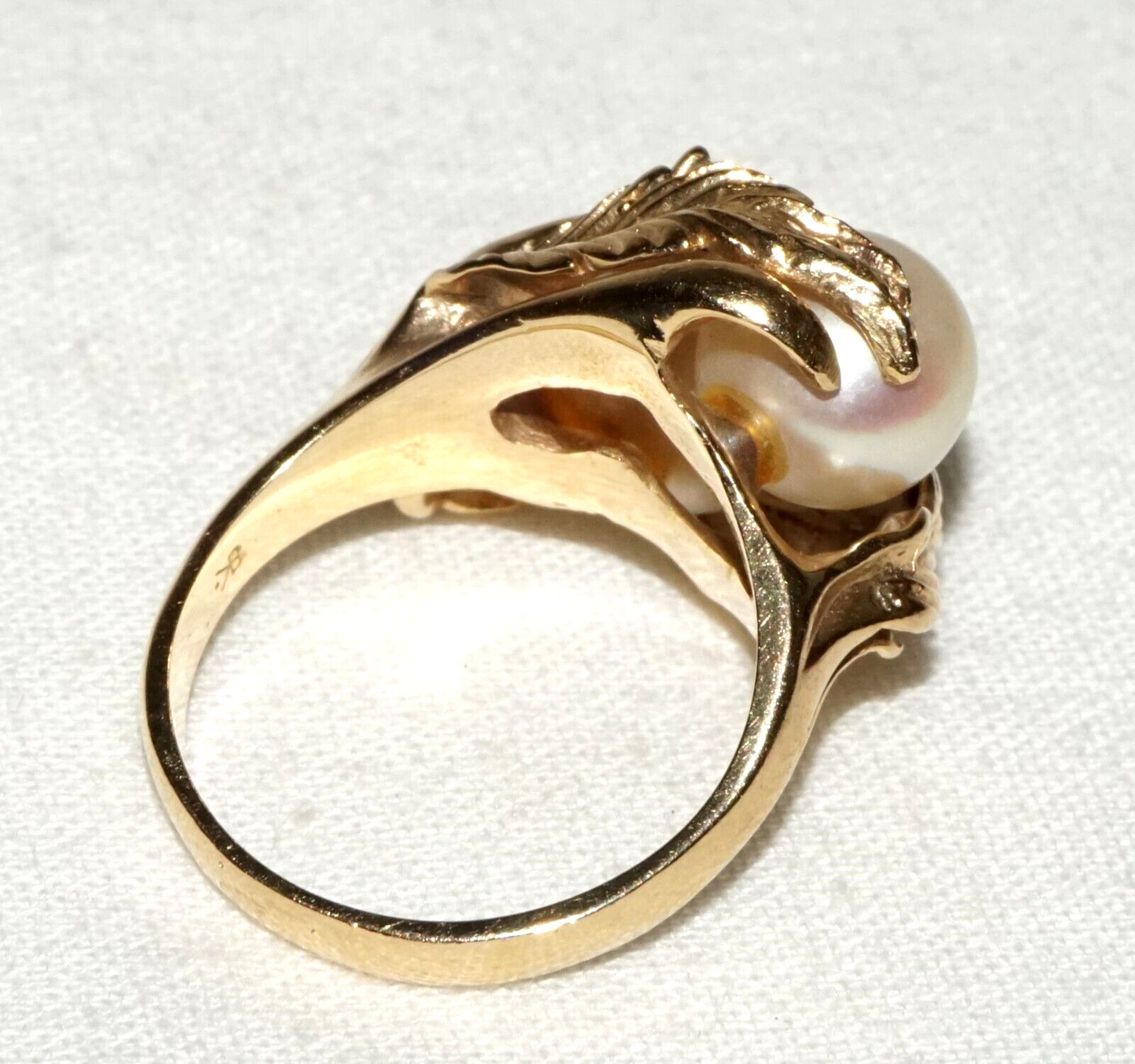 Vintage US 14k Yellow Gold Ring Sz.6.5 w. 2x Pearls & 1x Diamond Accent (FeD)