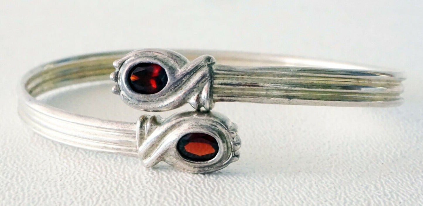 2Pc Sterling Silver Bracelet Lot w. 2x Garnets & 1x White Opal by VV (SaR)#176