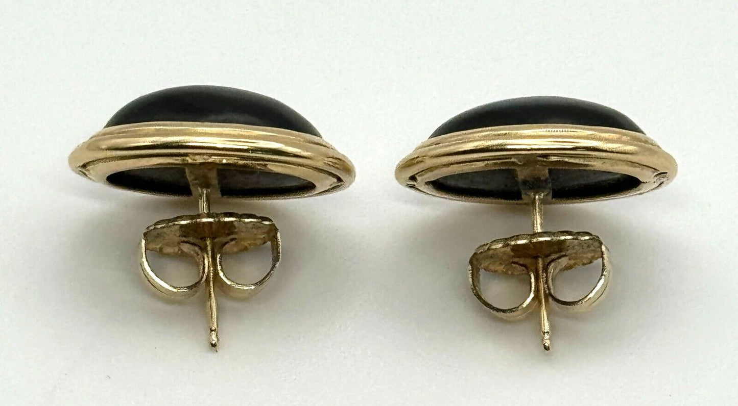 Vintage 14k Yellow Gold Onyx Oval Button Earrings (KnK)