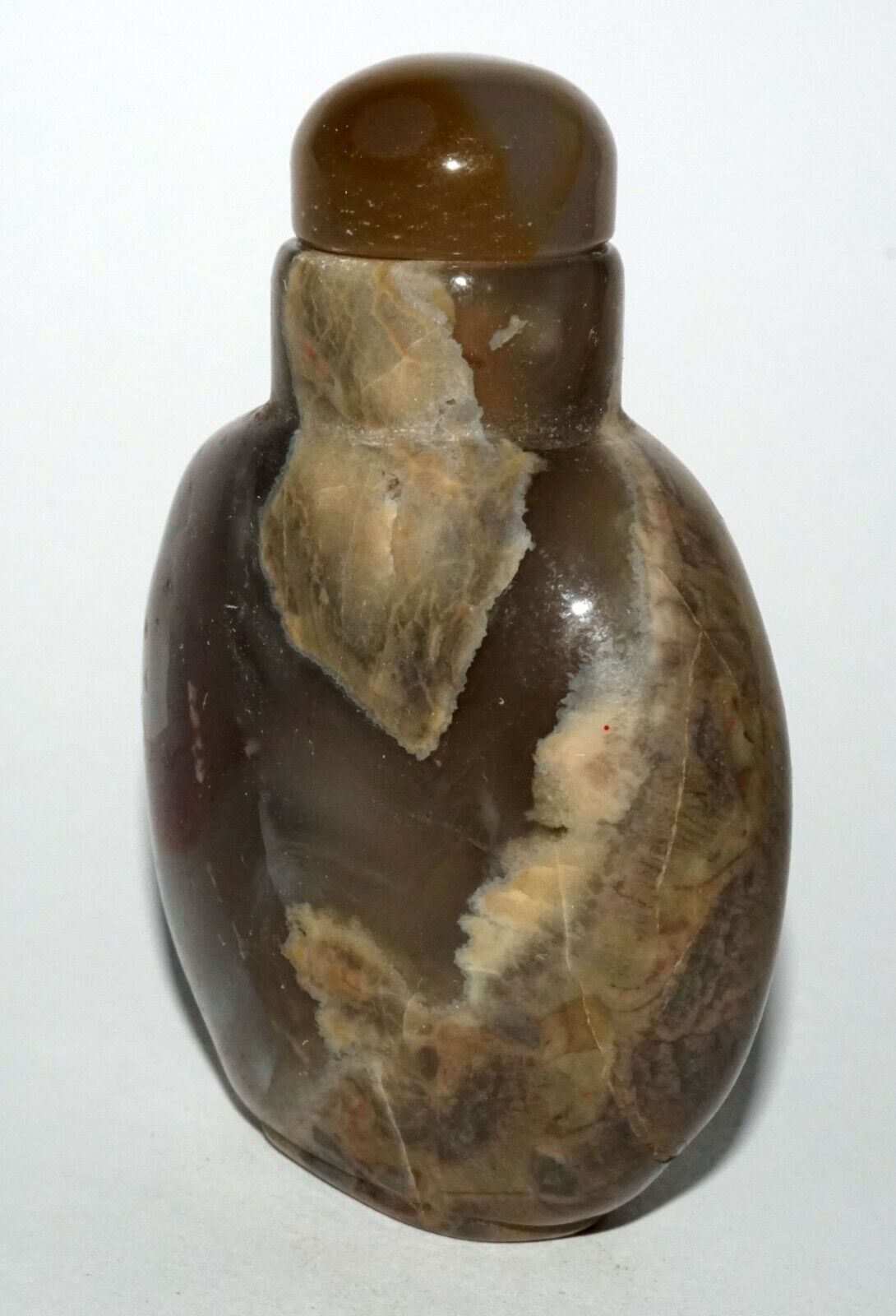 Vintage Chinese Grey Blue Red Agate Snuff Bottle w. Agate Stopper (LeS) G4