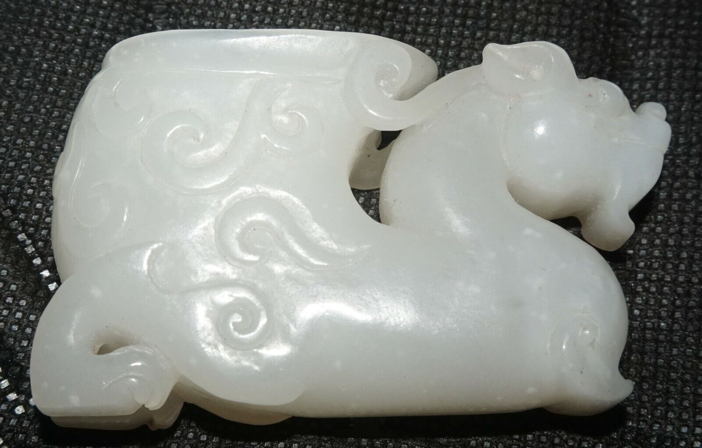 Vintage Chinese White Jade Mini Cup w. Nicely Carved Dragon Motif (AHB)