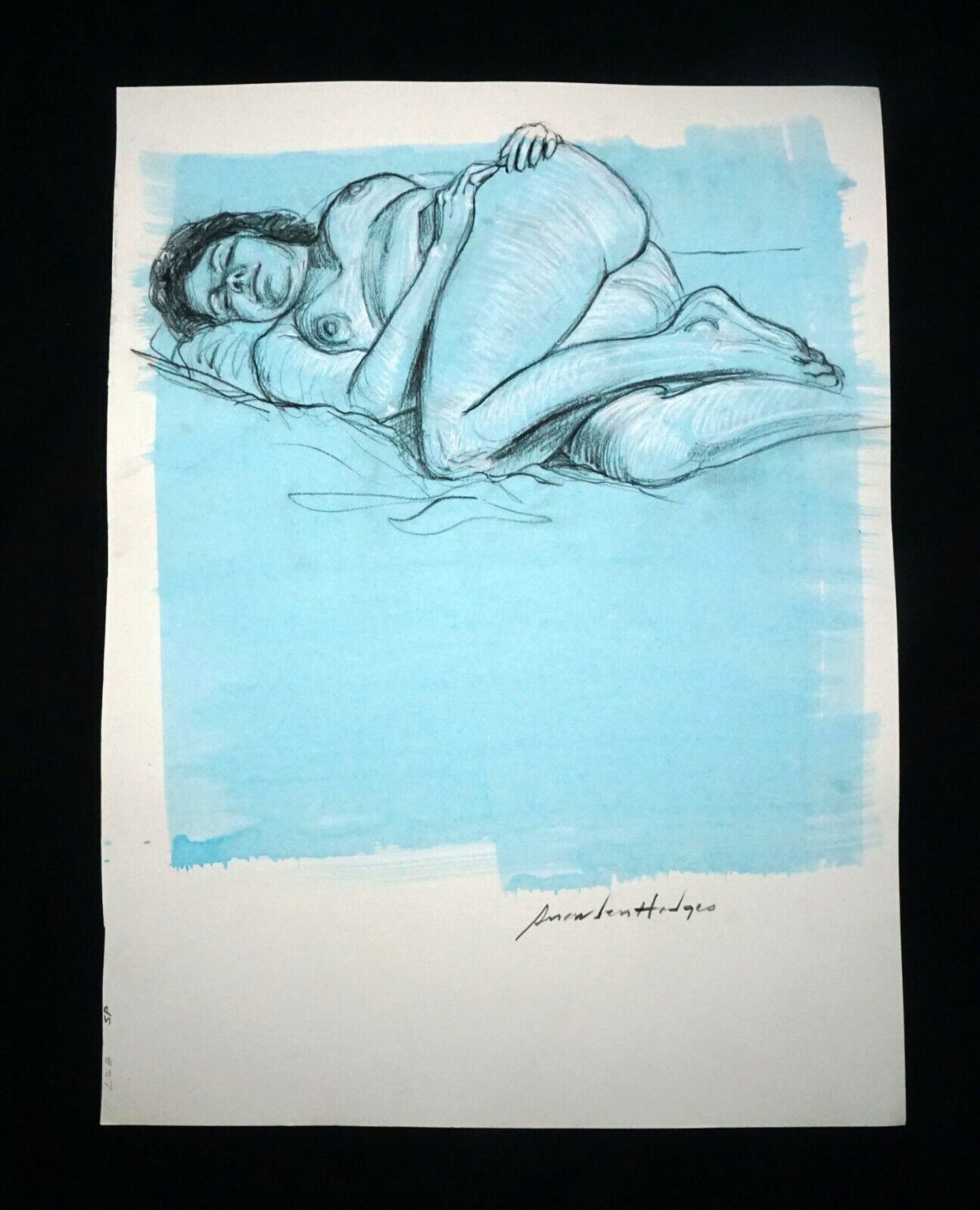 Hawaii Mixed Media Wash Painting Sleeping Female Nude Snowden Hodges (Sho)#145