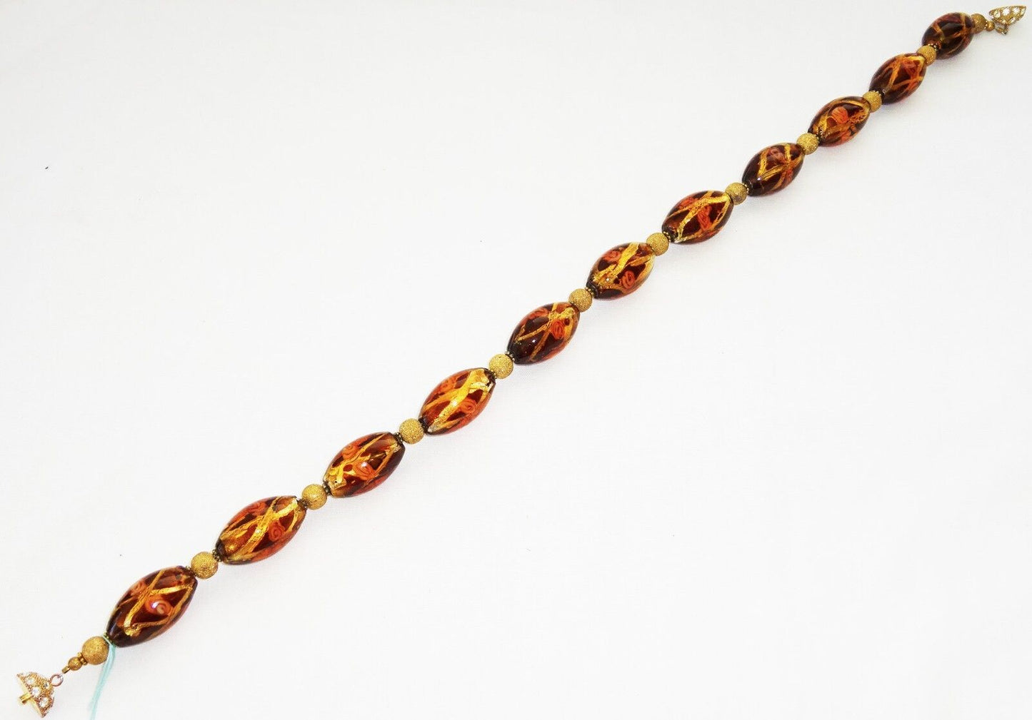 Vintage Hawaii Amber Color Glass Bead Necklace Designed by Russell Lowrey (Wel)
