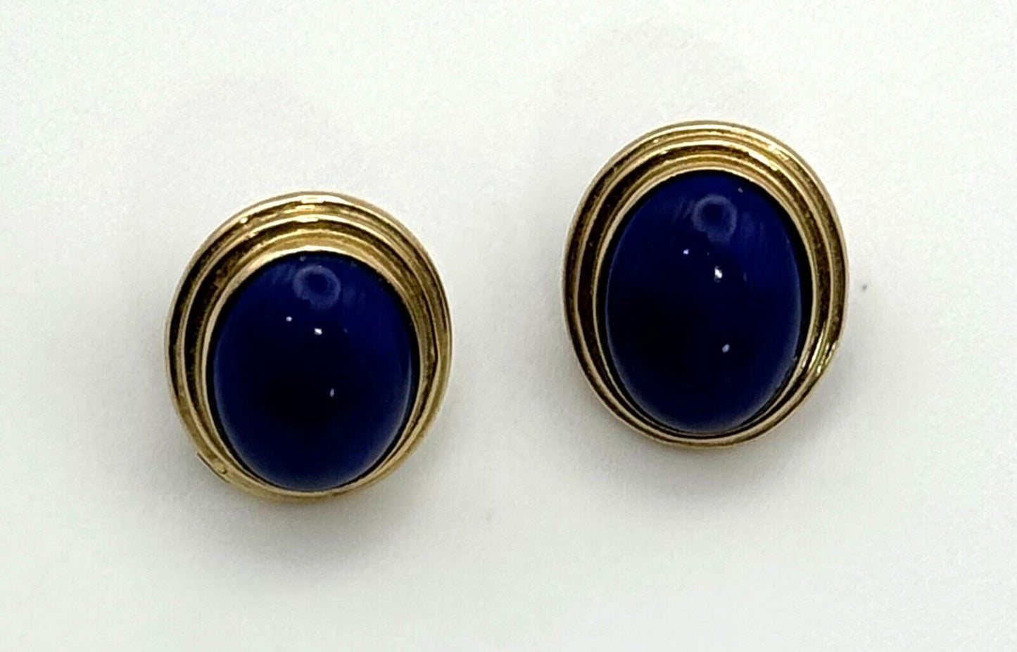 Vintage 14k Yellow Gold Lapis Lazuli Cabochon Dome Post Earrings (KnK)