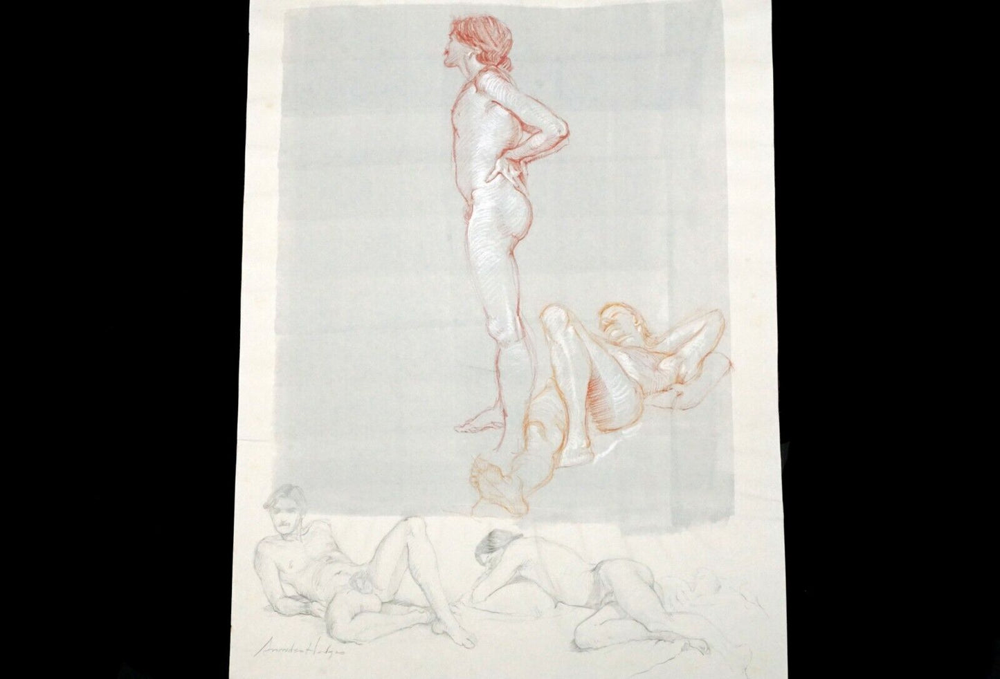 Hawaii Mixed Media WC Wash Drawing Painting Male Nude by Snowden Hodges (Sho)#39