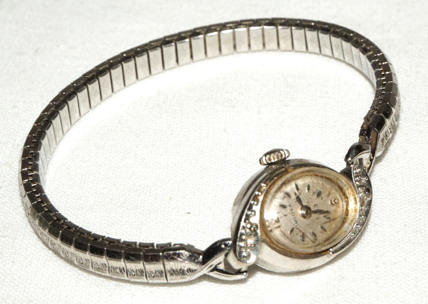 Vintage 10k White Gold Plated Ladies Wristwatch & Stainless Steel Band (MuS)