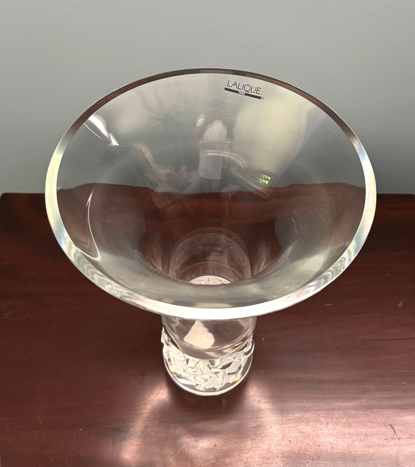 Vintage French Lalique Crystal Jazzy Vase w Tulip-Shaped Rim (InS)