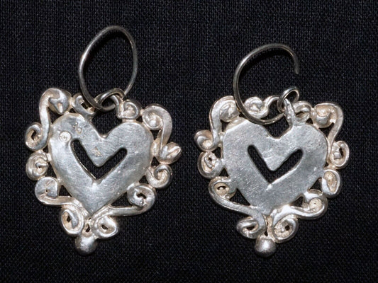 Vintage Hawaii Sterling Silver Heart & Scroll Border Earrings by E Heart C (WoJ)