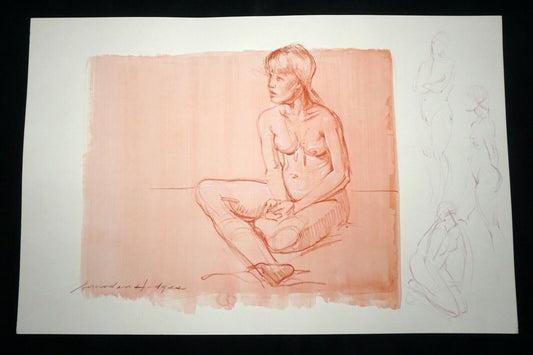 Hawaii Mixed Media Wash Painting Seated Female Nude Snowden Hodges (Sho)#121