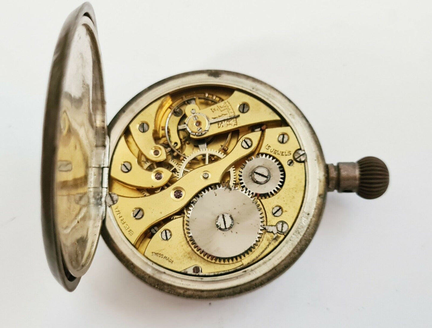 Vintage Swiss 900 Silver Half Hunter Pocket Watch by Berna Watch Co. (AHB)